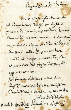  Rossini Gioachino : Lettera autografa firmata inviata al Sig. Baldini.  - Asta Libri, Manoscritti e Autografi - Libreria Antiquaria Gonnelli - Casa d'Aste - Gonnelli Casa d'Aste