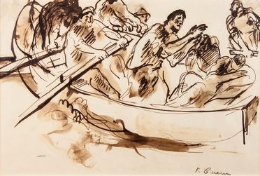  Felice Carena  (Cumiana, 1879 - Venezia, 1966) : Personaggi su una barca.  - Asta Libri & Grafica. Parte I: Stampe, Disegni & Dipinti - Libreria Antiquaria Gonnelli - Casa d'Aste - Gonnelli Casa d'Aste