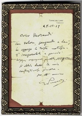  Puccini Giacomo : Lettera autografa firmata.  - Asta Libri & Grafica. Parte II: Autografi, Musica & Libri a Stampa - Libreria Antiquaria Gonnelli - Casa d'Aste - Gonnelli Casa d'Aste
