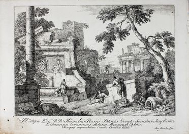  Marco Ricci  (Belluno, 1676 - Venezia, 1730) : Paesaggio con rovine e fontana.  - Asta Libri & Grafica. Parte I: Stampe, Disegni & Dipinti - Libreria Antiquaria Gonnelli - Casa d'Aste - Gonnelli Casa d'Aste