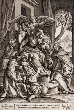  Hieronymus Wierix  (Anversa, 1553 - Anversa, 1619) : Sacra Famiglia con Sant'Elisabetta ed il piccolo Battista.  - Asta Libri & Grafica. Parte I: Stampe, Disegni & Dipinti - Libreria Antiquaria Gonnelli - Casa d'Aste - Gonnelli Casa d'Aste
