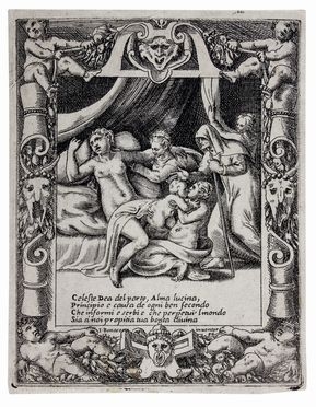  Giulio Bonasone  (Bologna,,  - 1576) : Una partoriente invoca Lucina.  - Asta Libri & Grafica. Parte I: Stampe, Disegni & Dipinti - Libreria Antiquaria Gonnelli - Casa d'Aste - Gonnelli Casa d'Aste