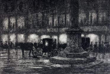  Bruno Croatto  (Trieste, 1875 - Roma, 1948) : Piazza di notte con carrozza.  - Asta Libri & Grafica. Parte I: Stampe, Disegni & Dipinti - Libreria Antiquaria Gonnelli - Casa d'Aste - Gonnelli Casa d'Aste