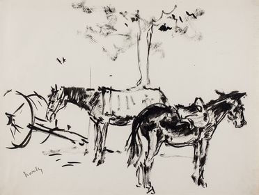  Giuseppe Novello  (Codogno, 1897 - 1988) : Mulo con albero e carro.  - Auction Books & Graphics. Part I: Prints, Drawings & Paintings - Libreria Antiquaria Gonnelli - Casa d'Aste - Gonnelli Casa d'Aste