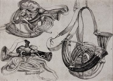  Wenzel Hollar  (Praga, 1607 - Londra, 1677) : Sette corni da caccia in tre gruppi.  - Asta Libri & Grafica. Parte I: Stampe, Disegni & Dipinti - Libreria Antiquaria Gonnelli - Casa d'Aste - Gonnelli Casa d'Aste