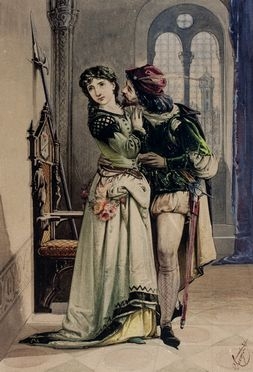  Achille Savoia  (Pavia, 1842 - 1886) : Scena romantica.  - Asta Libri & Grafica. Parte I: Stampe, Disegni & Dipinti - Libreria Antiquaria Gonnelli - Casa d'Aste - Gonnelli Casa d'Aste