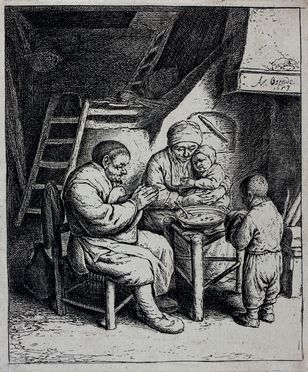  Adriaen (van) Ostade  (Haarlem,, 1610 - ivi, 1685) : Benedicite.  - Asta Libri & Grafica. Parte I: Stampe, Disegni & Dipinti - Libreria Antiquaria Gonnelli - Casa d'Aste - Gonnelli Casa d'Aste