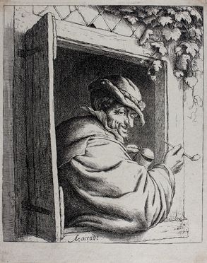  Adriaen (van) Ostade  (Haarlem,, 1610 - ivi, 1685) : Il fumatore alla finestra.  - Asta Libri & Grafica. Parte I: Stampe, Disegni & Dipinti - Libreria Antiquaria Gonnelli - Casa d'Aste - Gonnelli Casa d'Aste