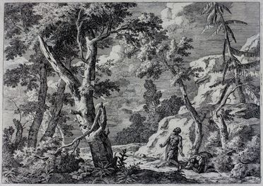  Marco Ricci  (Belluno, 1676 - Venezia, 1730) : Paesaggio con due penitenti.  - Asta Libri & Grafica. Parte I: Stampe, Disegni & Dipinti - Libreria Antiquaria Gonnelli - Casa d'Aste - Gonnelli Casa d'Aste