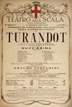  Puccini Giacomo : Turandot - Locandina. Toscanini - Teatro alla Scala.  - Asta Libri & Grafica. Parte II: Autografi, Musica & Libri a Stampa - Libreria Antiquaria Gonnelli - Casa d'Aste - Gonnelli Casa d'Aste