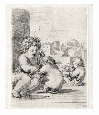  Stefano Della Bella  (Firenze, 1610 - 1664) : Bambini che giocano con cuccioli di mastino.  - Asta Libri & Grafica. Parte I: Stampe, Disegni & Dipinti - Libreria Antiquaria Gonnelli - Casa d'Aste - Gonnelli Casa d'Aste