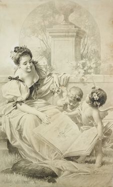 Figura femminile con angioletti.  - Asta Libri & Grafica - Libreria Antiquaria Gonnelli - Casa d'Aste - Gonnelli Casa d'Aste