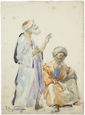  Arcadio Mas y Fondevila  (Barcellona, 1852 - Sitges, 1934) : Due figure maschili con turbanti.  - Asta Libri & Grafica - Libreria Antiquaria Gonnelli - Casa d'Aste - Gonnelli Casa d'Aste