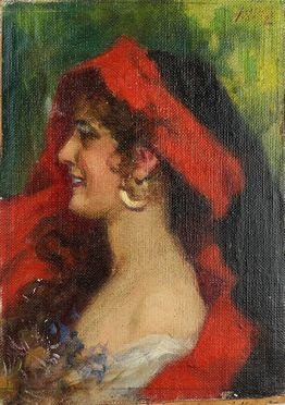  Vincenzo Irolli  (Napoli, 1860 - 1949) [attribuito a] : Ritratto femminile.  - Asta Libri & Grafica - Libreria Antiquaria Gonnelli - Casa d'Aste - Gonnelli Casa d'Aste