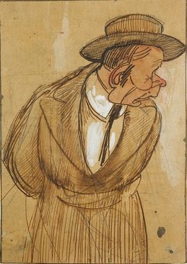  Gino (Luigi) Rossi  (Venezia, 1884 - Treviso, 1947) [attribuito a] : Caricatura. Uomo con cappello.  - Asta Libri & Grafica - Libreria Antiquaria Gonnelli - Casa d'Aste - Gonnelli Casa d'Aste