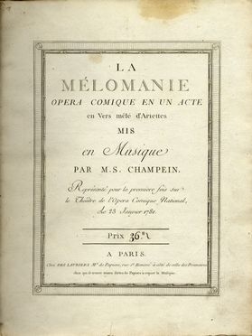  Philidor Franois-Andr Danican : Blaise / le Savatier. Opera Buffon / Dedi / A Monsieur / Le Marquis de Marigny [...]. Oeuvre 1er [...]. Paris, chez Mr. de la Chevardiere [...]. Grav par M.lle Vendome. [1759].  - Asta Libri & Grafica - Libreria Antiquaria Gonnelli - Casa d'Aste - Gonnelli Casa d'Aste