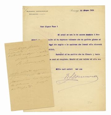  Leoncavallo Ruggero : Lettera autografa firmata.  - Asta Libri & Grafica - Libreria Antiquaria Gonnelli - Casa d'Aste - Gonnelli Casa d'Aste