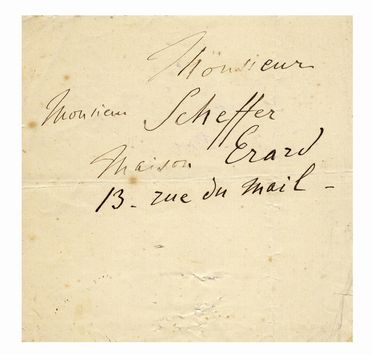  Liszt Franz : Indirizzo autografo della 'Maison Erard', celebre casa di pianoforti francesi, scritto su biglietto.	  - Asta Libri & Grafica - Libreria Antiquaria Gonnelli - Casa d'Aste - Gonnelli Casa d'Aste