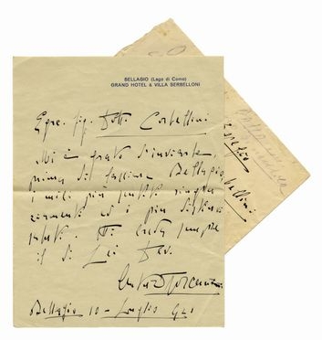  Toscanini Arturo : Lettera autografa firmata inviata al dott. Corbellini. Musica, Musica, Teatro, Spettacolo  - Auction Books & Graphics - Libreria Antiquaria Gonnelli - Casa d'Aste - Gonnelli Casa d'Aste