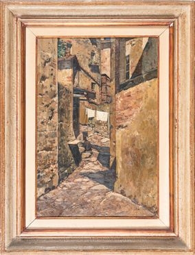  Paride Castellan  (1911 - 1988) : Strada di paese con figura.  - Asta Libri & Grafica - Libreria Antiquaria Gonnelli - Casa d'Aste - Gonnelli Casa d'Aste