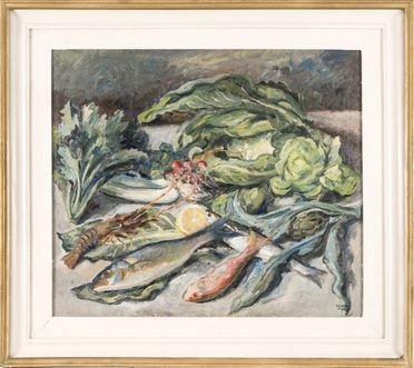  Silvio Pucci  (Pistoia, 1889 - Firenze, 1961) : Natura morta. Pesci e verdure.  - Asta Libri & Grafica - Libreria Antiquaria Gonnelli - Casa d'Aste - Gonnelli Casa d'Aste