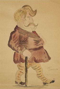  Angelo Tricca  (Sansepolcro, 1817 - Firenze, 1884) : Ritratto caricaturale di personaggio con bastone.  - Asta Libri & Grafica - Libreria Antiquaria Gonnelli - Casa d'Aste - Gonnelli Casa d'Aste