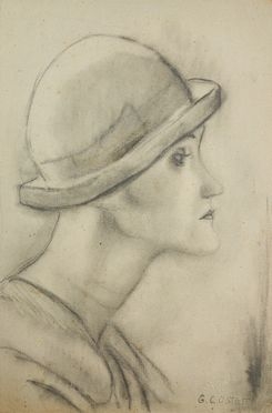  Giovanni Costetti  (Reggio Emilia, 1874 - Settignano, 1949) : Ritratto di signora con cappello.  - Asta Libri & Grafica - Libreria Antiquaria Gonnelli - Casa d'Aste - Gonnelli Casa d'Aste