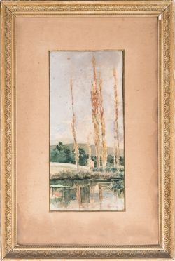  Francesco Raffaello Santoro  (Cosenza, 1844 - Roma, 1927) : Stagno con alberi.  - Asta Libri & Grafica - Libreria Antiquaria Gonnelli - Casa d'Aste - Gonnelli Casa d'Aste