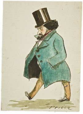  Angelo Tricca  (Sansepolcro, 1817 - Firenze, 1884) : Caricatura di uomo con cilindro.  - Asta Libri & Grafica - Libreria Antiquaria Gonnelli - Casa d'Aste - Gonnelli Casa d'Aste