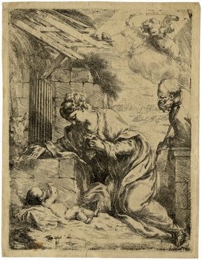  Bartolomeo Biscaino  (Genova,  - 1657) : La Vergine in adorazione del Bambin Ges.  - Asta Libri & Grafica - Libreria Antiquaria Gonnelli - Casa d'Aste - Gonnelli Casa d'Aste