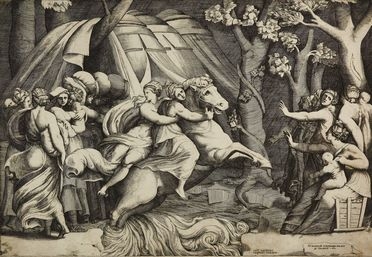  Giulio Bonasone  (Bologna,,  - 1576) : Clelia fugge con le compagne dall'accampamento di Porsenna.  - Asta Libri & Grafica - Libreria Antiquaria Gonnelli - Casa d'Aste - Gonnelli Casa d'Aste