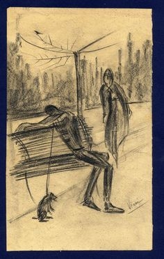  Lorenzo Viani  (Viareggio, 1882 - Ostia, 1936) : Uomo seduto in panchina con cane.  - Asta Libri & Grafica - Libreria Antiquaria Gonnelli - Casa d'Aste - Gonnelli Casa d'Aste