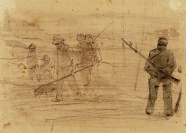  Giovanni Fattori  (Livorno, 1825 - Firenze, 1908) : Studio di contadini e soldati.  - Asta Libri & Grafica - Libreria Antiquaria Gonnelli - Casa d'Aste - Gonnelli Casa d'Aste