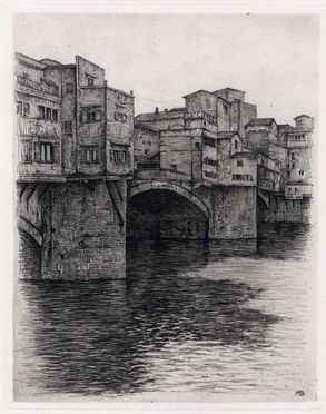  Marcello Boglione  (Pescara, 1891 - Torino, 1957) : Ponte Vecchio in ombra.  - Auction Books & Graphics - Libreria Antiquaria Gonnelli - Casa d'Aste - Gonnelli Casa d'Aste
