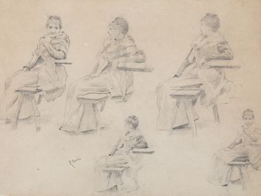  Raffaello Sorbi  (Firenze, 1844 - Firenze, 1941) : Studi di figura femminile seduta.  - Asta Libri & Grafica - Libreria Antiquaria Gonnelli - Casa d'Aste - Gonnelli Casa d'Aste