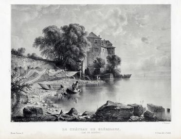  Antonio Fontanesi  (Reggio Emilia, 1818 - Torino, 1882) : Le chteau de Glrolles (Lac de Genve).  - Asta Libri & Grafica - Libreria Antiquaria Gonnelli - Casa d'Aste - Gonnelli Casa d'Aste