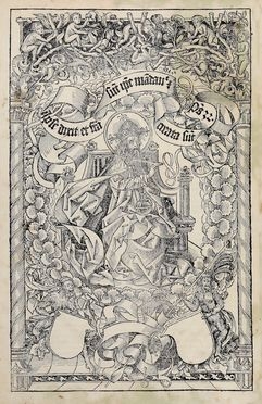  Michael Wolgemut  (Norimberga, 1434 - 1519) : Dio Padre (r). Cornice con decorazione floreale (v).  - Asta Libri & Grafica - Libreria Antiquaria Gonnelli - Casa d'Aste - Gonnelli Casa d'Aste