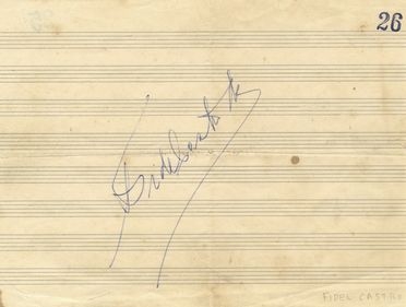  Castro Fidel : Firma autografa su pentagramma musicale.  - Asta Libri & Grafica - Libreria Antiquaria Gonnelli - Casa d'Aste - Gonnelli Casa d'Aste