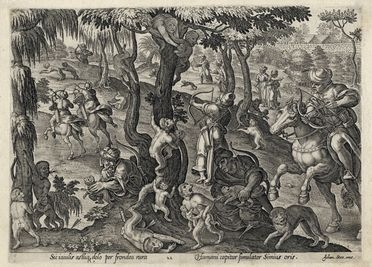  Philips Galle  (Haarlem, 1537 - Anversa, 1612) : La caccia alle scimmie.  - Asta Libri & Grafica - Libreria Antiquaria Gonnelli - Casa d'Aste - Gonnelli Casa d'Aste