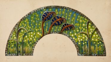  Luigi Bellotti  (Busto Arsizio, 1892 - 1965) : La palude dei serpi (studio per ventaglio con serpenti).  - Asta Libri & Grafica - Libreria Antiquaria Gonnelli - Casa d'Aste - Gonnelli Casa d'Aste