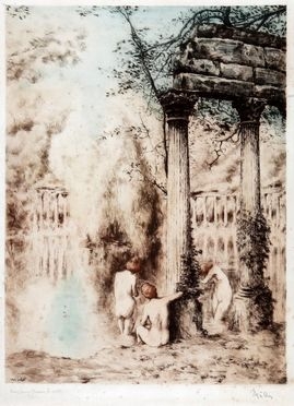  Alfredo Mller  (Livorno, 1869 - Parigi, 1940) : Le bain dans les ruines.  - Asta Libri & Grafica - Libreria Antiquaria Gonnelli - Casa d'Aste - Gonnelli Casa d'Aste