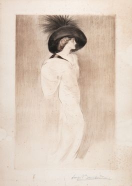  Luigi Bompard  (Roma, 1879 - 1953) : Figura femminile con grande cappello.  - Asta Libri & Grafica - Libreria Antiquaria Gonnelli - Casa d'Aste - Gonnelli Casa d'Aste