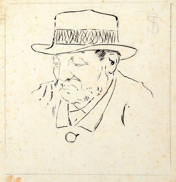  Telemaco Signorini  (Firenze, 1835 - 1901) : Testa di uomo con cappello.  - Asta Libri & Grafica - Libreria Antiquaria Gonnelli - Casa d'Aste - Gonnelli Casa d'Aste