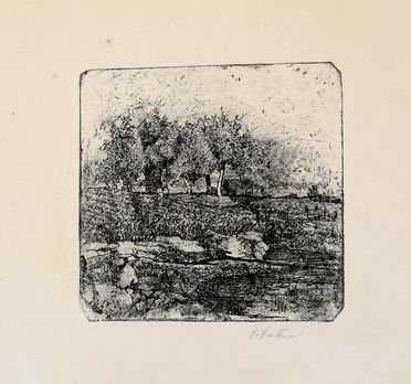  Giovanni Fattori  (Livorno, 1825 - Firenze, 1908) : Paesaggio con alberi.  - Asta Libri & Grafica - Libreria Antiquaria Gonnelli - Casa d'Aste - Gonnelli Casa d'Aste