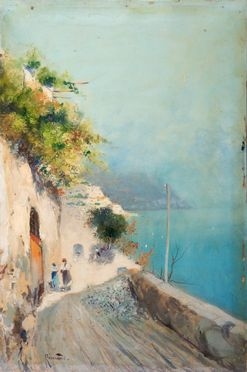  Oscar Ricciardi  (Napoli, 1864 - 1935) : Veduta della Costiera Amalfitana.  - Auction Books & Graphics - Libreria Antiquaria Gonnelli - Casa d'Aste - Gonnelli Casa d'Aste