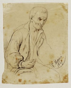  Giuseppe Moricci  (Firenze, 1806 - 1879) : Figura maschile seduta.  - Auction Books & Graphics - Libreria Antiquaria Gonnelli - Casa d'Aste - Gonnelli Casa d'Aste