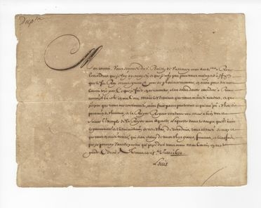  Luigi XIV di Borbone : Lettera con firma 'Louis' inviata al Duca di Bracciano.  - Asta Libri & Grafica - Libreria Antiquaria Gonnelli - Casa d'Aste - Gonnelli Casa d'Aste