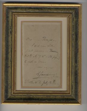  James Henry : Lettera autografa firmata inviata alla signora Thompson.  - Asta Libri & Grafica - Libreria Antiquaria Gonnelli - Casa d'Aste - Gonnelli Casa d'Aste