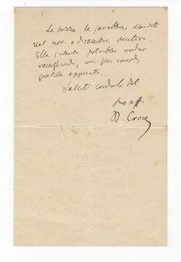  Croce Benedetto : Lettera autografa firmata.  - Asta Libri & Grafica - Libreria Antiquaria Gonnelli - Casa d'Aste - Gonnelli Casa d'Aste