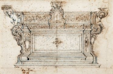  Pietro Ghetti  (Carrara,  - Napoli, 1726) : Progetto per altare con angioletti reggicero.  - Asta Libri & Grafica - Libreria Antiquaria Gonnelli - Casa d'Aste - Gonnelli Casa d'Aste